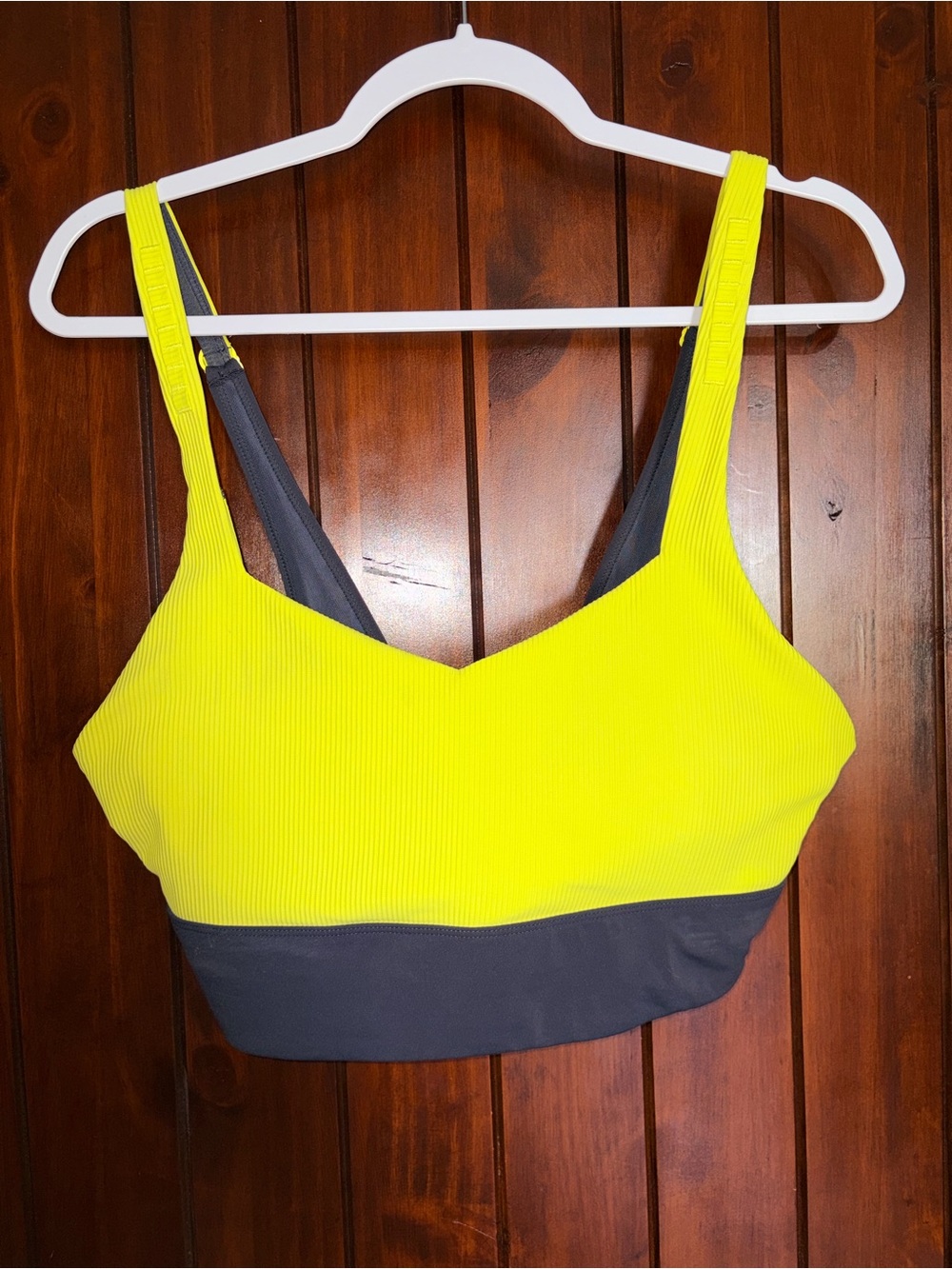 ZYIA Neon Yellow and Charcoal Ribbed Sports Bralette
